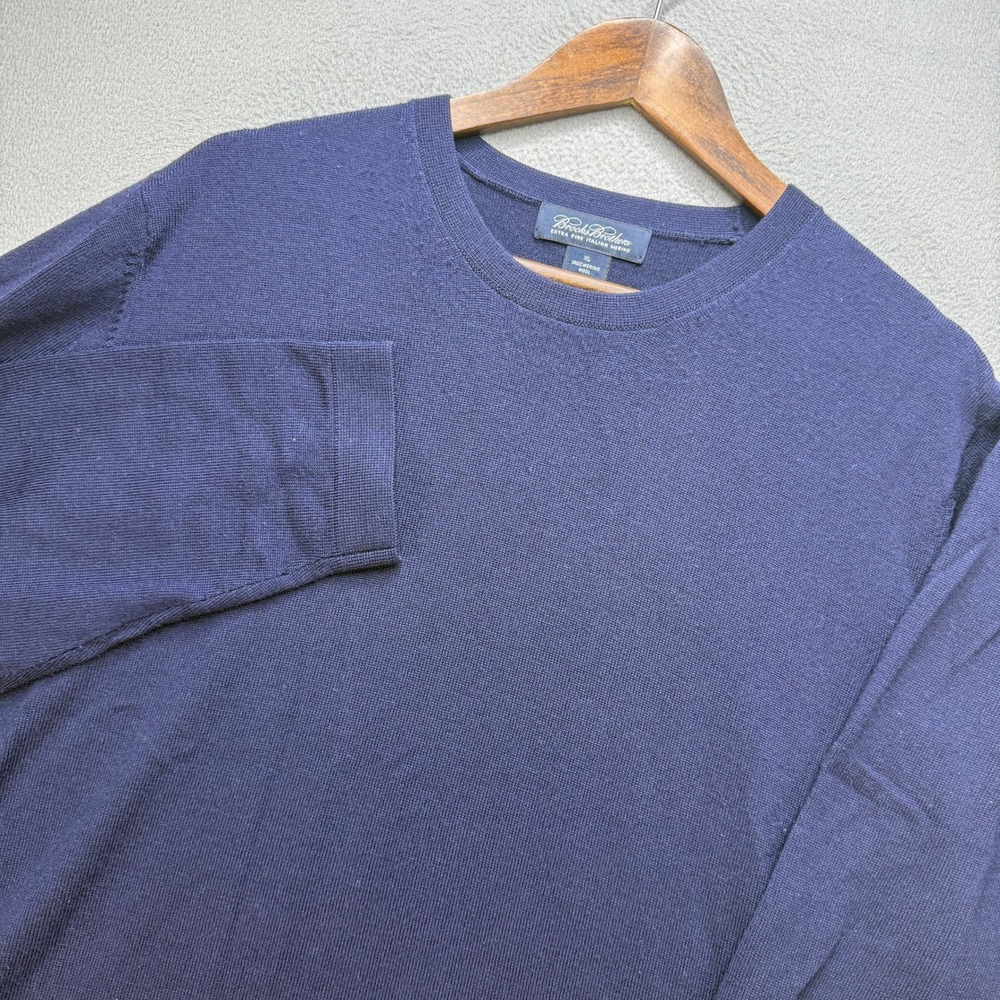 Brooks Brothers Extra Fine Italian Merino Wool Sweater Mens XL Blue Pullover